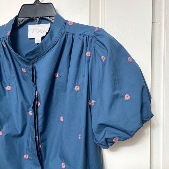 Mare Mare by Antropologie Puff-Sleeve Embroidered Blouse in Blue Size S - Picture 7 of 12